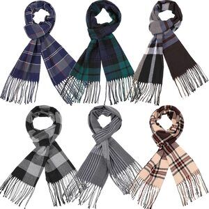 6 Pcs Winter Scarf For Men Women - Warm Soft Neck Wrap With Tassel Edge, 2726